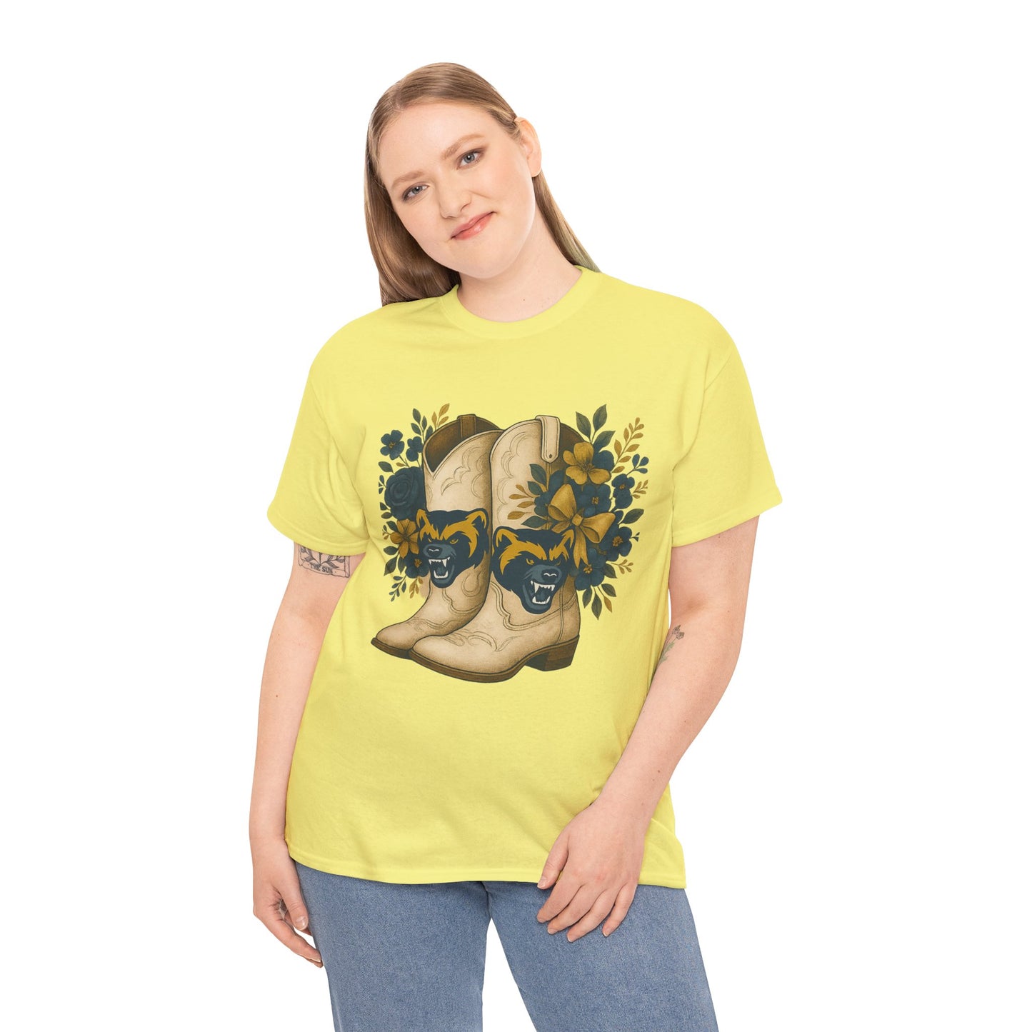 Graphic Tee - Michigan Wolverines Maize and Blue Country Chic Floral Cowboy Boots Vintage Style Shirt