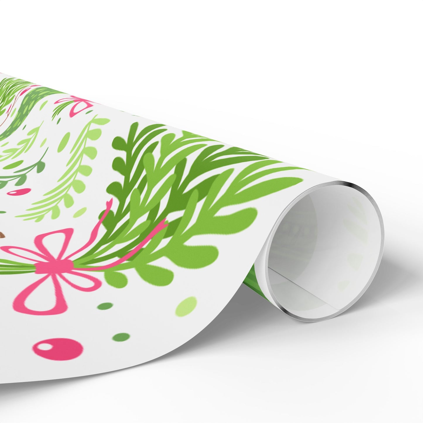 Festive Holiday Wrapping Paper with Green Trees and Bows