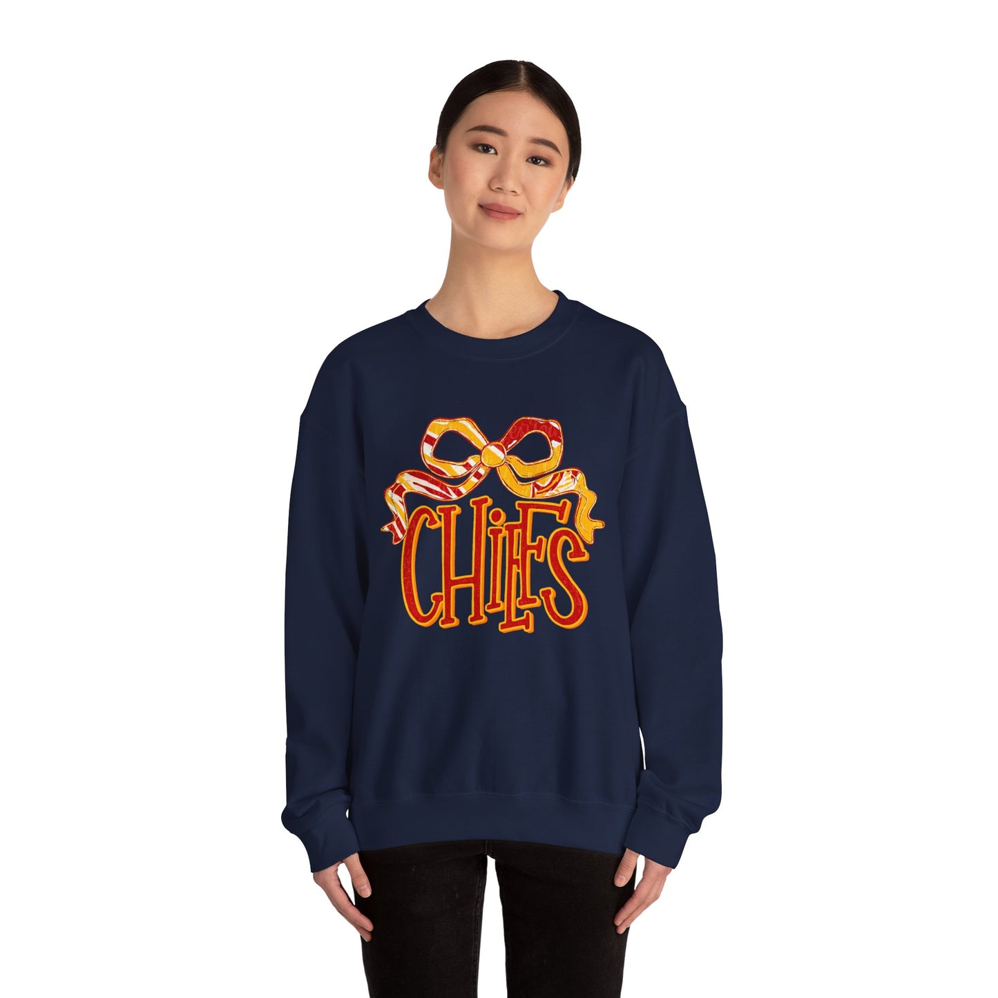 Chic Bow Design Unisex Sweatshirt, Cozy Fall Apparel, Holiday Gift, Casual Wear, Comfortable Style, Unique Sweatshirt