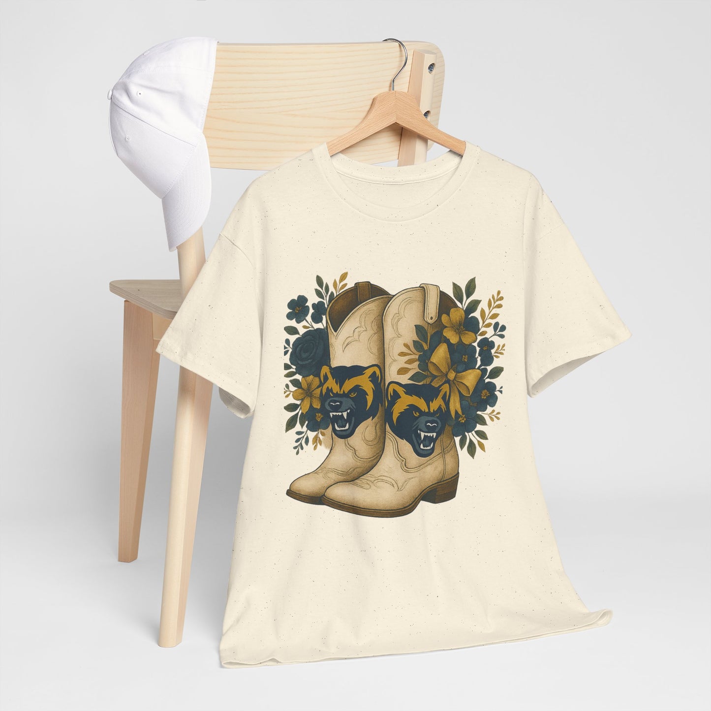 Graphic Tee - Michigan Wolverines Maize and Blue Country Chic Floral Cowboy Boots Vintage Style Shirt