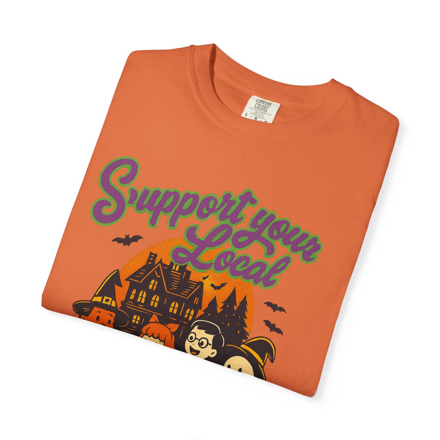Halloween Support T-Shirt, Youth Trick or Treat Shirt, Garment-Dyed Tee for Kids, Spooky Season Apparel, Holiday Party Top, Fun Costume Wear