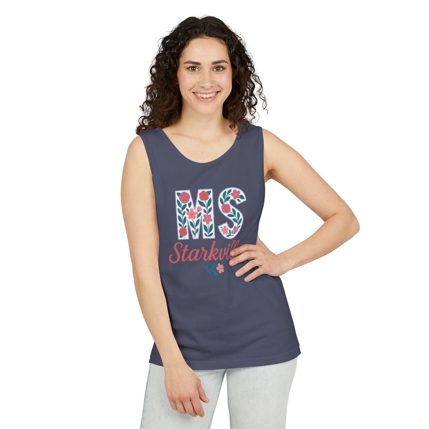Mississippi Floral Monogram Summer Tank Top, Comfort Colors, Perfect for Casual Outings, Gifts, Beach Days, Graduation Celebrations,