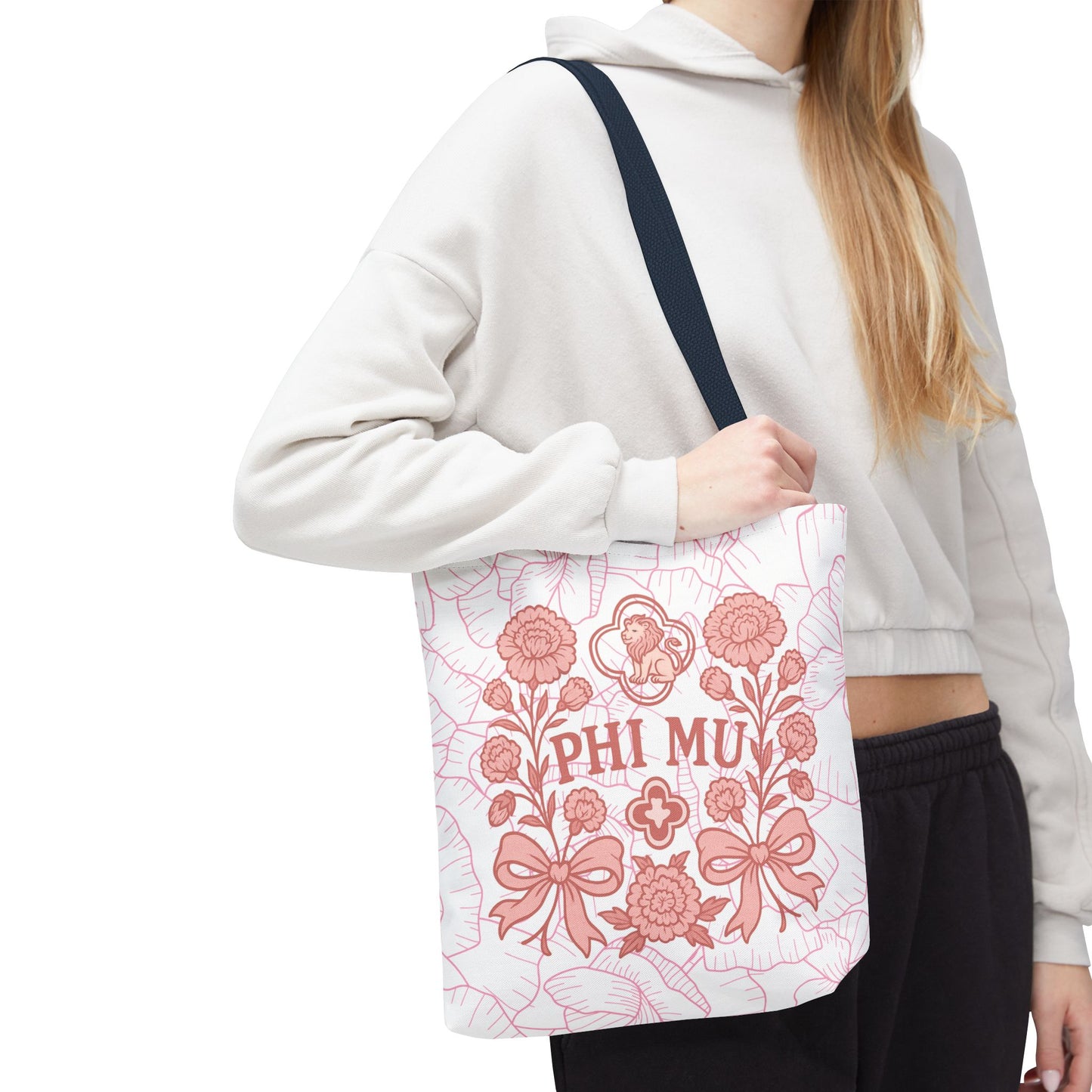 Phi Mu Floral Tote Bag, Sorority Bag, Gift for Sorority Sisters, Pink Floral Tote, College Essentials, AOP Design