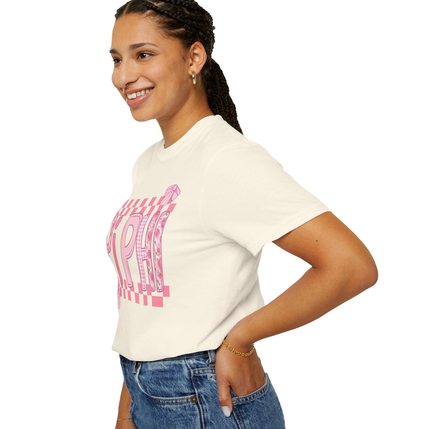 Cute Garment-Dyed T-Shirt for Sorority Sisters, Pi -Checked Style, Perfect for Casual Outings, Sorority Events, Gifts