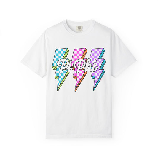 PB Phi Lightning Bolt Unisex T-shirt | Vibrant Greek Life Apparel, Unique Gift for Sorority Sisters, Casual Wear, Celebrating Sisterhood