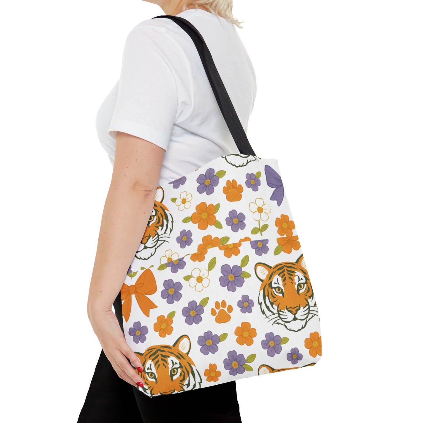 Whimsical Tiger Floral Tote Bag - Clemson Fan Gift, Graduation Gift, Alumni Gift, Cute Eco-Friendly Shopping Bag, Beach Bag, Gift for Animal Lovers, Spring & Summer Accessory