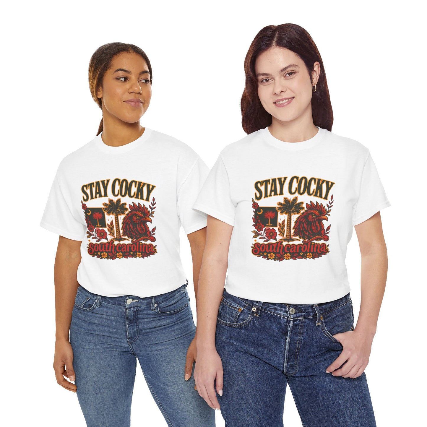 Stay Cocky Unisex Heavy Cotton Tee, Casual Graphic Tee, South Carolina Pride Shirt, Fun Vacation Wear, Perfect Gift for Gamecocks Fans
