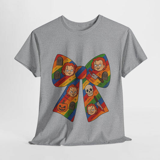Colorful Halloween Bow Tee, Fun Costume T-Shirt, Halloween Party Shirt, Unisex Graphic Tee, Cozy Everyday Wear, Unique Gift Idea