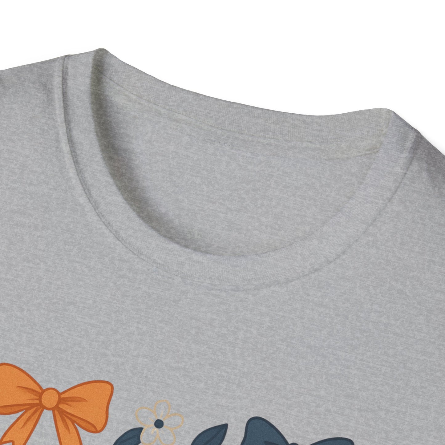 AU Floral Bow Graphic T-Shirt, Softstyle Tee, Botanical Print Shirt, Gift for Her, Casual Wear, Summer Fashion, Vintage Aesthetic