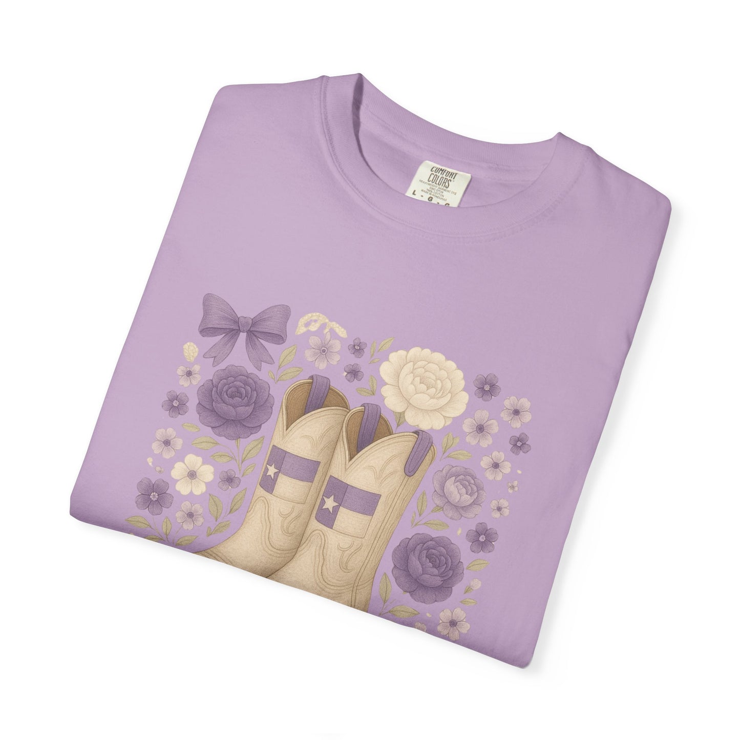 Whimsical Floral Boots Unisex T-Shirt | Casual Style, Gift for Her, Texas Christian University, TCU Frogs, Comfort Colors, Texas Fan gift, Graduation Gift