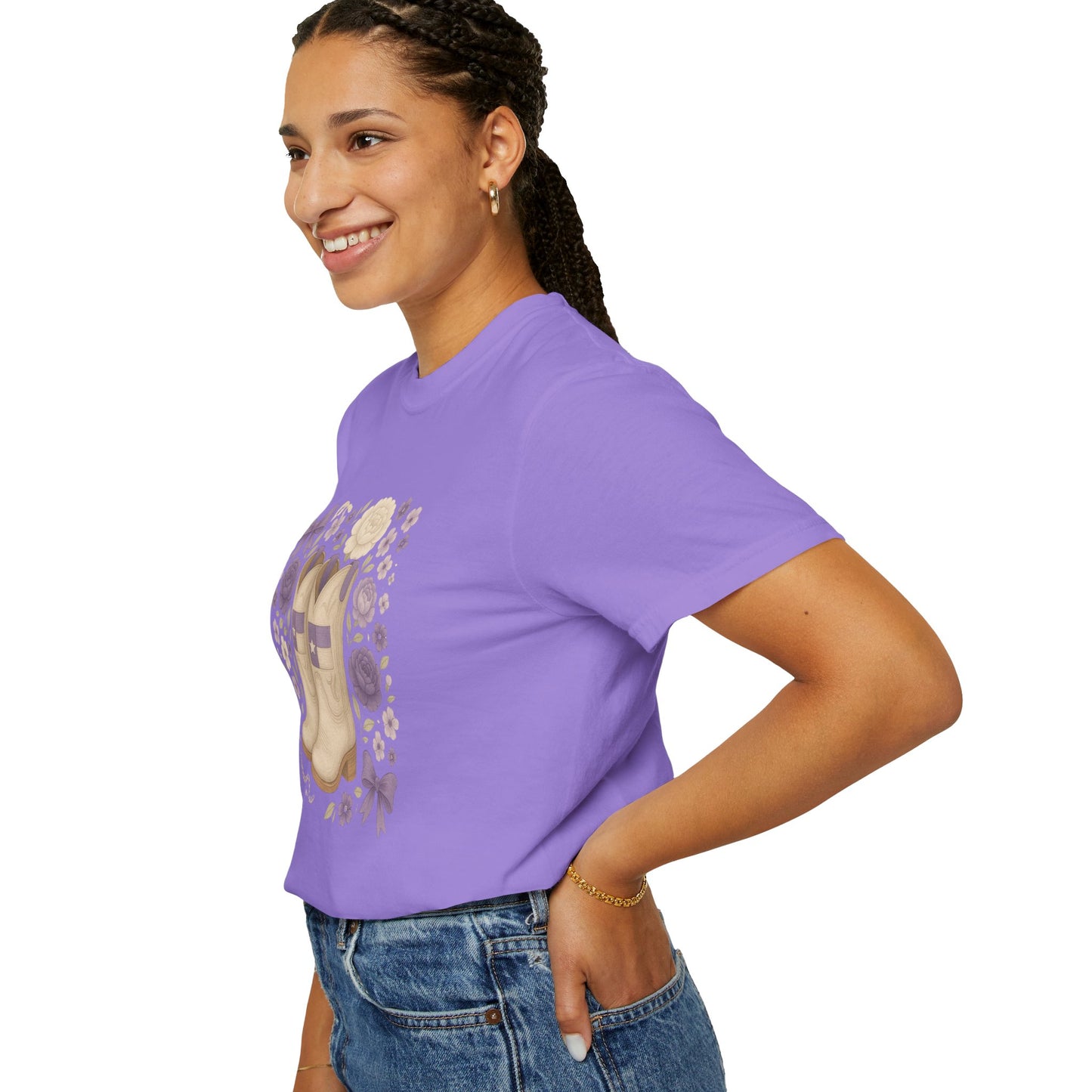 Whimsical Floral Boots Unisex T-Shirt | Casual Style, Gift for Her, Texas Christian University, TCU Frogs, Comfort Colors, Texas Fan gift, Graduation Gift
