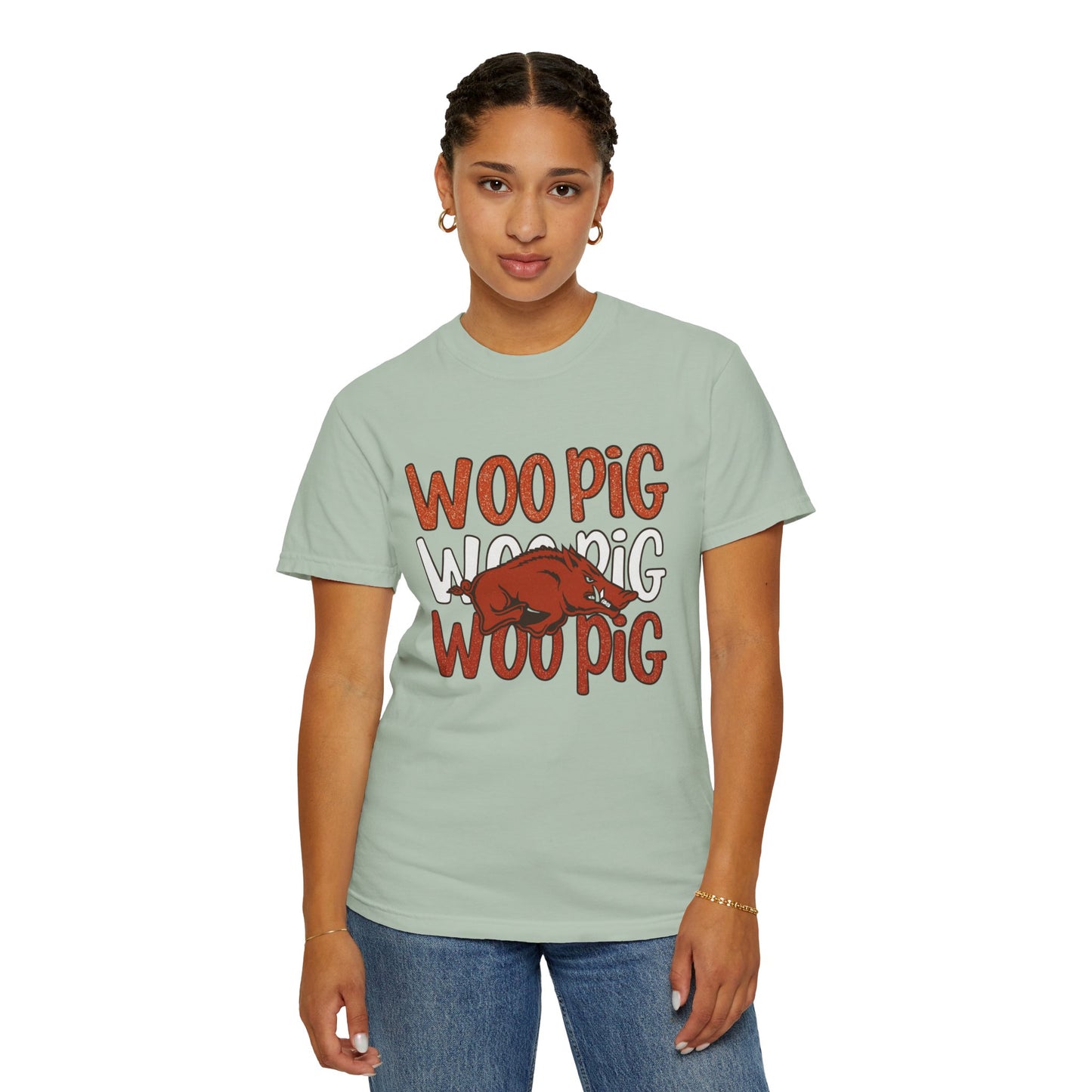 Woo Pig Garment-Dyed T-Shirt, Unisex Tee, Arkansas Pride Shirt, Casual Everyday Wear, College Game Day Tee, Fun Graphic Tee