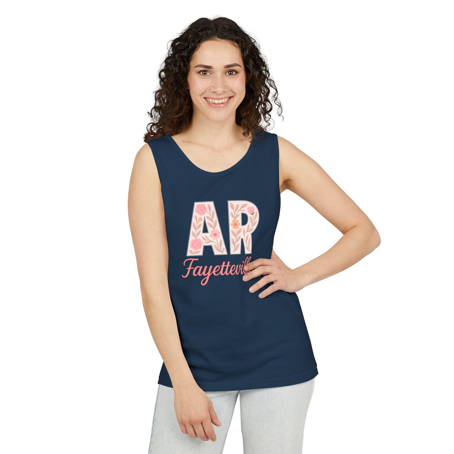 Fayetteville Floral Tank Top, Casual Summer Top, Gift for Her, Travel Apparel, Arkansas Style, Arkansas Student Gift, Graduation Gift, Comfort Colors