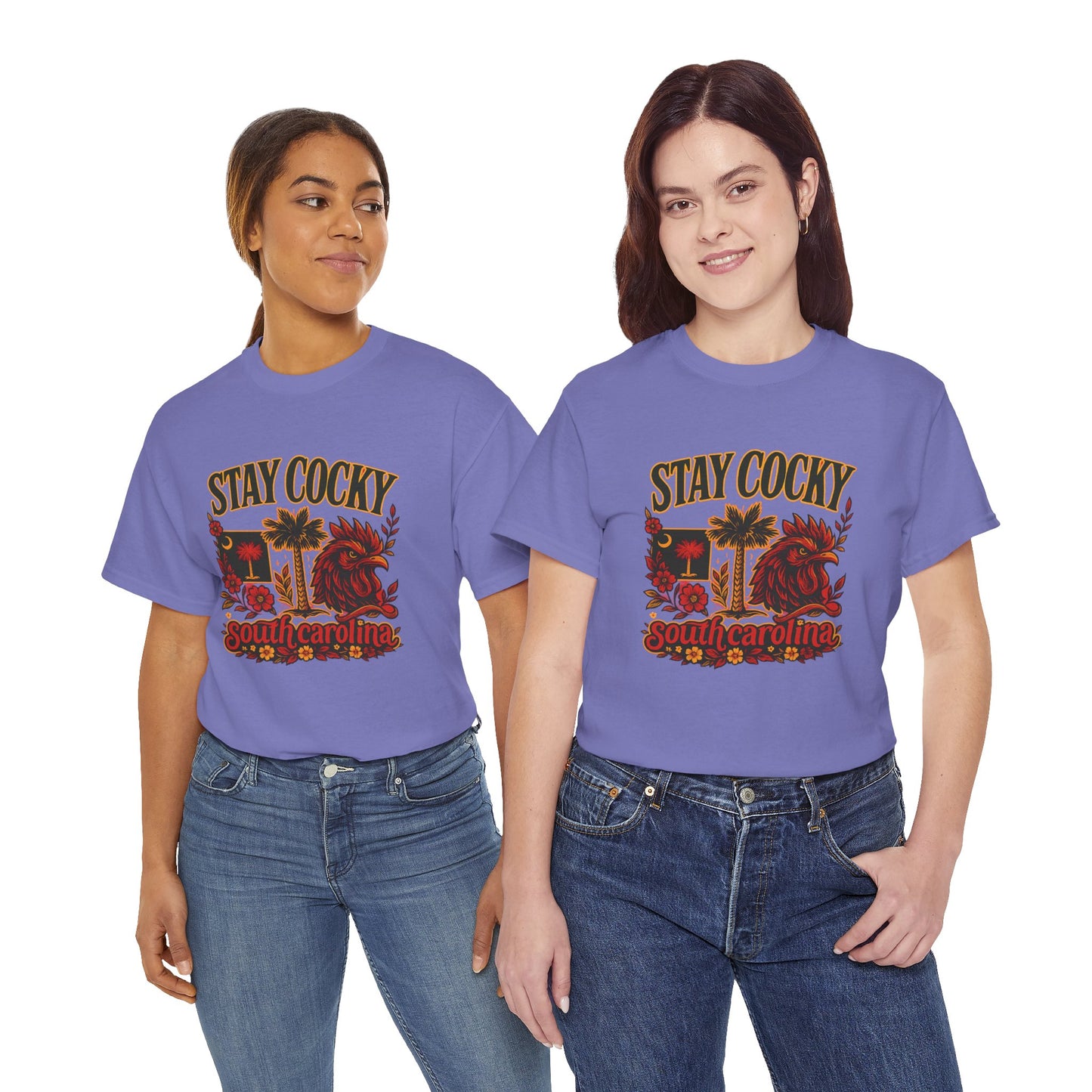 Stay Cocky Unisex Heavy Cotton Tee, Casual Graphic Tee, South Carolina Pride Shirt, Fun Vacation Wear, Perfect Gift for Gamecocks Fans