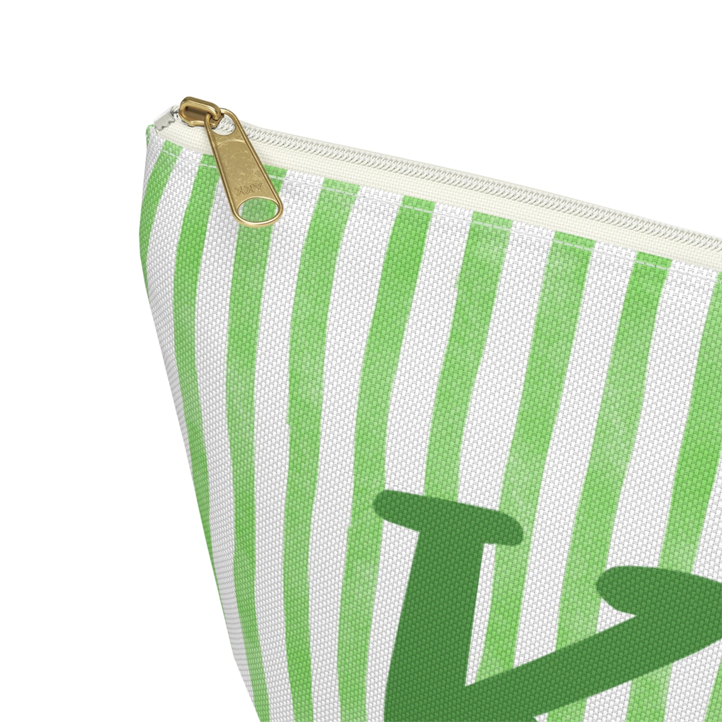KD Green Striped Accessory Pouch | Cute Makeup Bag, Storage Organizer, Gift for Students, Eco-Friendly Travel Pouch, Teddy Bear Lover Gift