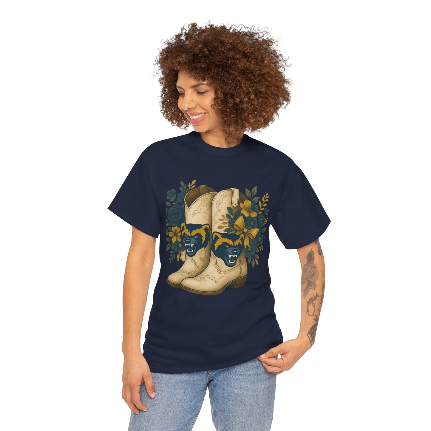 Graphic Tee - Michigan Wolverines Maize and Blue Country Chic Floral Cowboy Boots Vintage Style Shirt