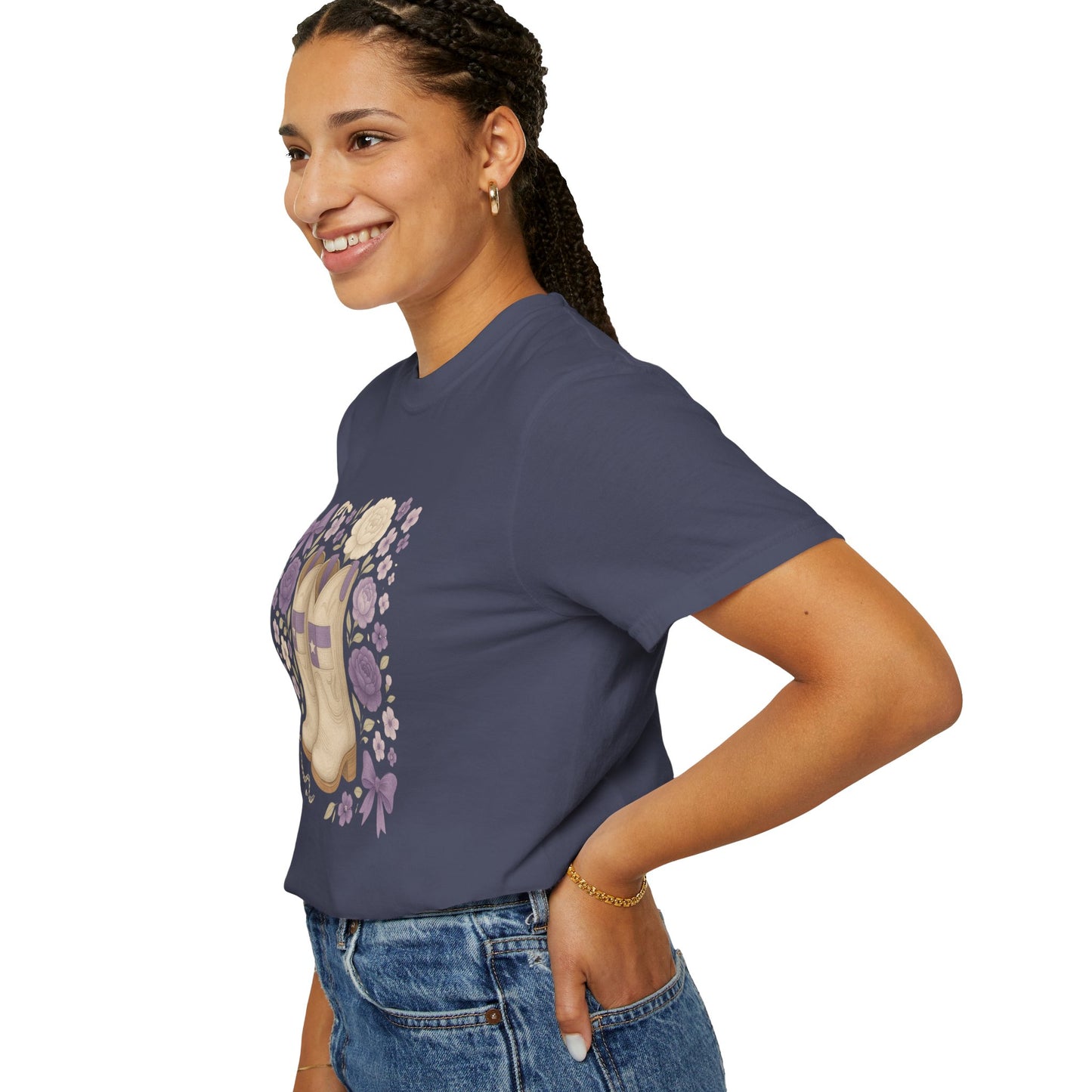 Whimsical Floral Boots Unisex T-Shirt | Casual Style, Gift for Her, Texas Christian University, TCU Frogs, Comfort Colors, Texas Fan gift, Graduation Gift