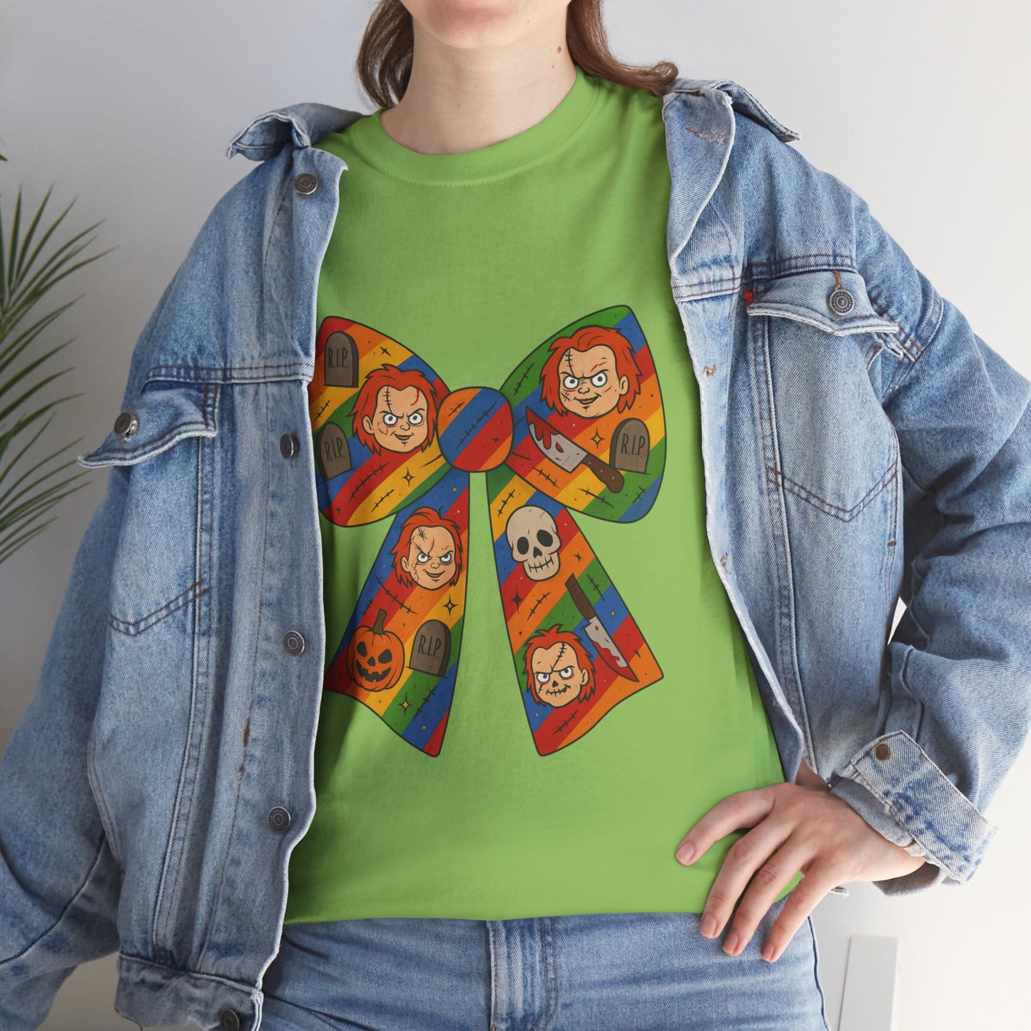 Colorful Halloween Bow Tee, Fun Costume T-Shirt, Halloween Party Shirt, Unisex Graphic Tee, Cozy Everyday Wear, Unique Gift Idea
