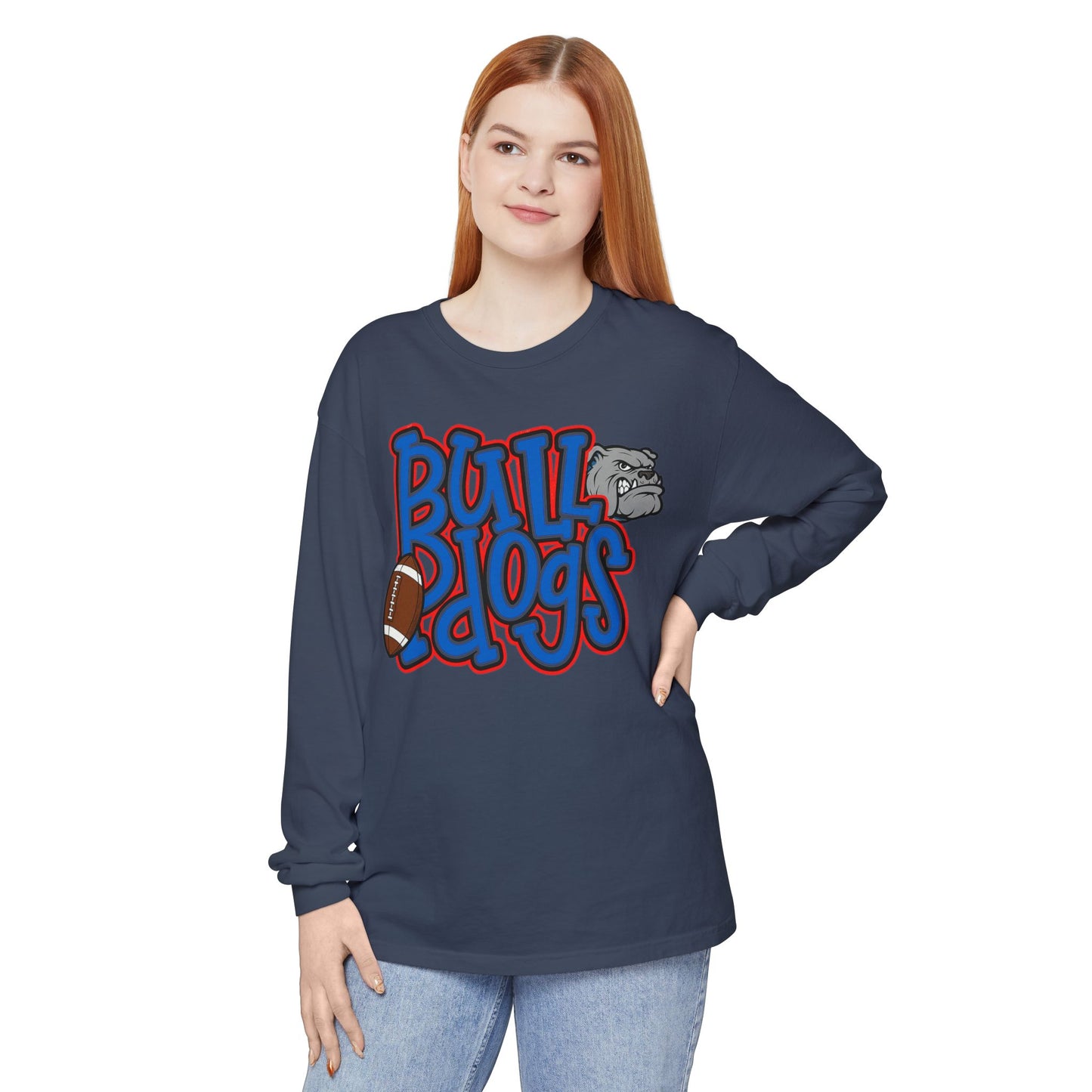 Bull Dogs Long Sleeve T-Shirt - Unisex Garment-Dyed Tee for Sports Fans