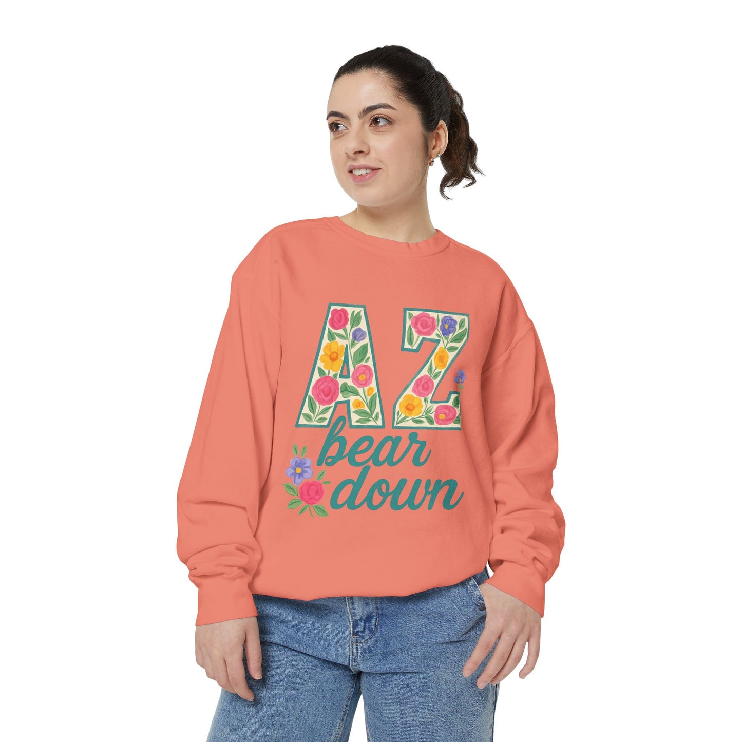 Arizona Floral Sweatshirt, Cozy Unisex Sweatshirt, Trendy Fall Layer, Gift for Him/Her, Sports Spirit Apparel, Bear Down AZ