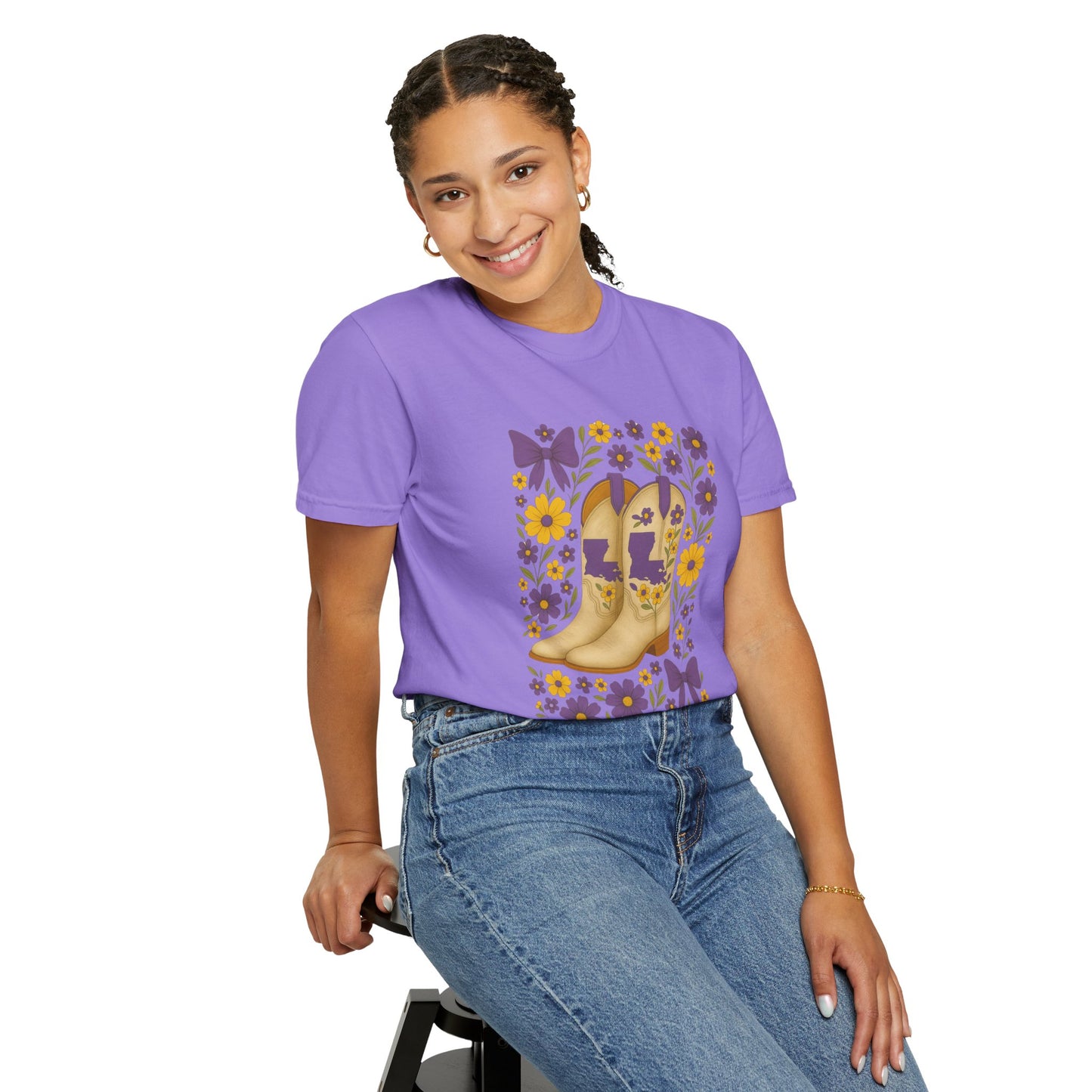 T-Shirt - Western Floral Boot T-Shirt, Vintage Graphic Shirt, Gift for Cowgirl, LSU Tigers, Louisiana Game Day