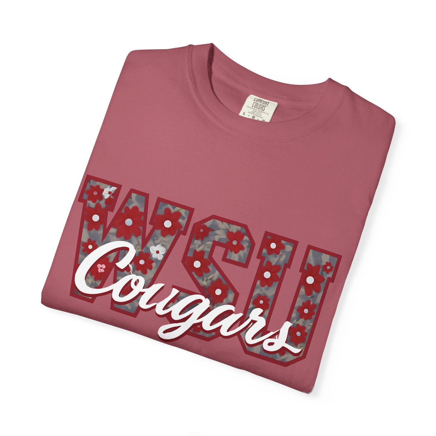 Garment-Dyed T-Shirt with WSU Cougars Design, Casual Wear, College Apparel, Sports Fan Gear, Comfortable Lifestyle Top, WSU Cougars