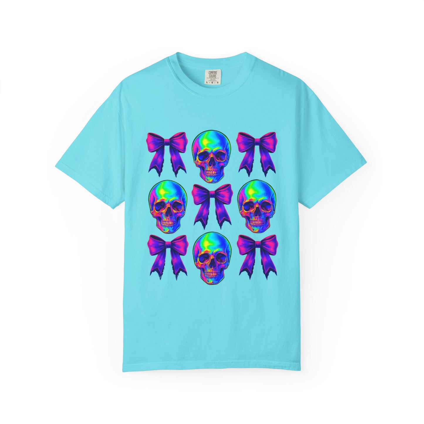 Neon Skull and Bow Unisex T-Shirt | Trendy Graphic Tee for Halloween, Festivals, Casual Wear, Gifts
