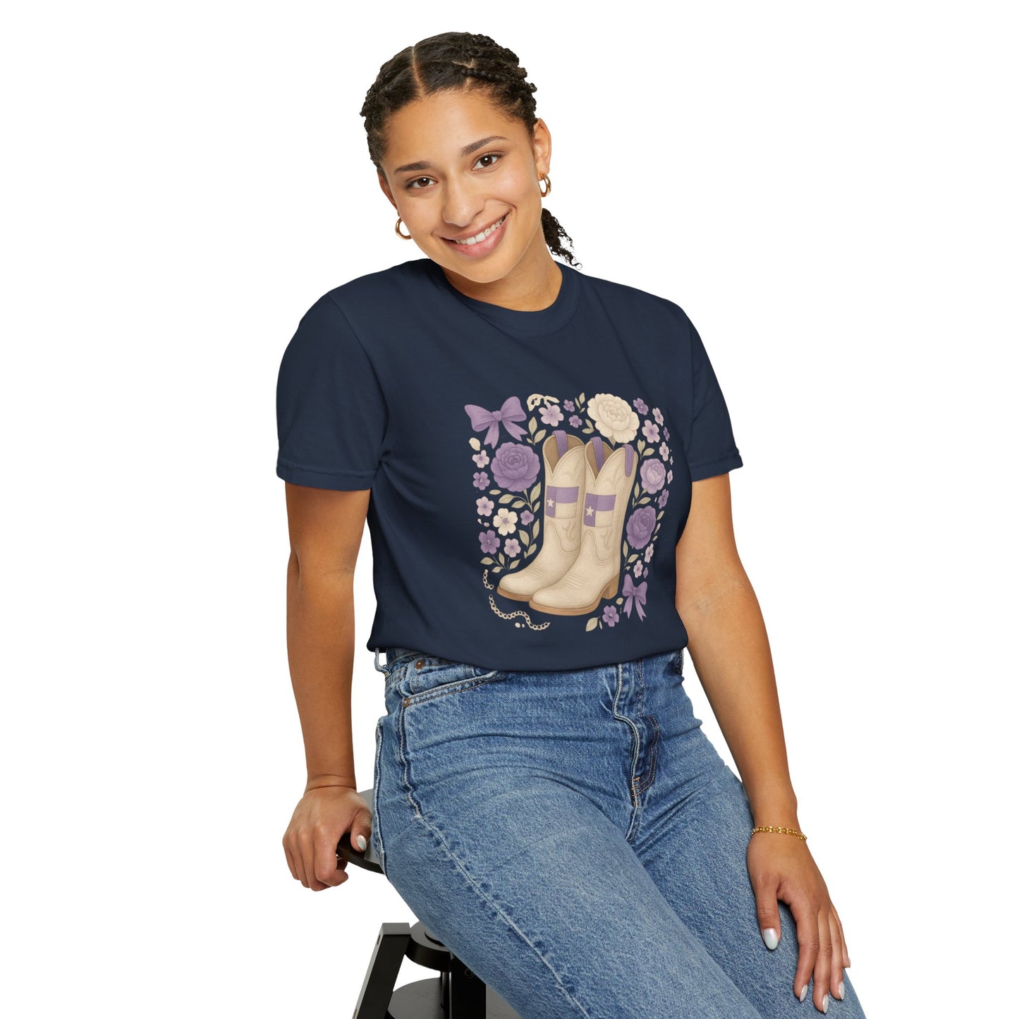 Whimsical Floral Boots Unisex T-Shirt | Casual Style, Gift for Her, Texas Christian University, TCU Frogs, Comfort Colors, Texas Fan gift, Graduation Gift