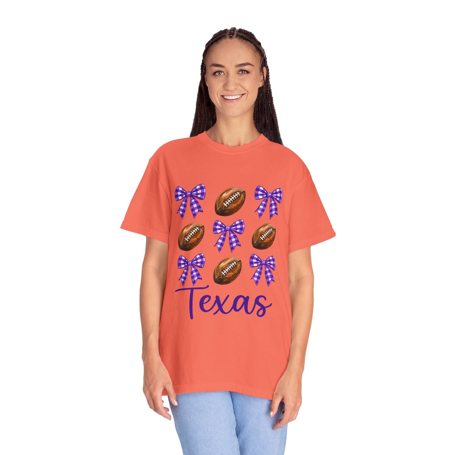 Texas Football Unisex T-Shirt with Purple Bows - Game Day Sports Apparel for Horned Frogs Fans