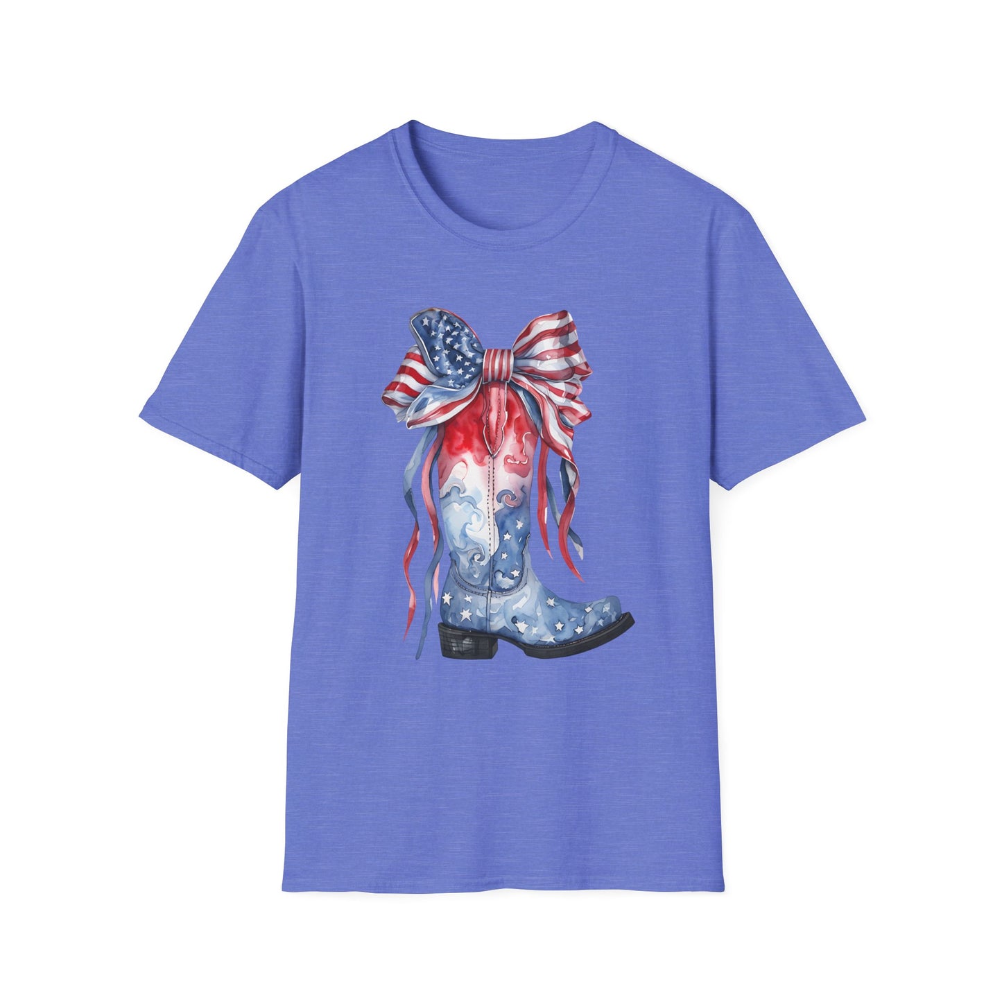 Patriotic Cowboy Boot T-Shirt | Unisex Softstyle Tee for Independence Day