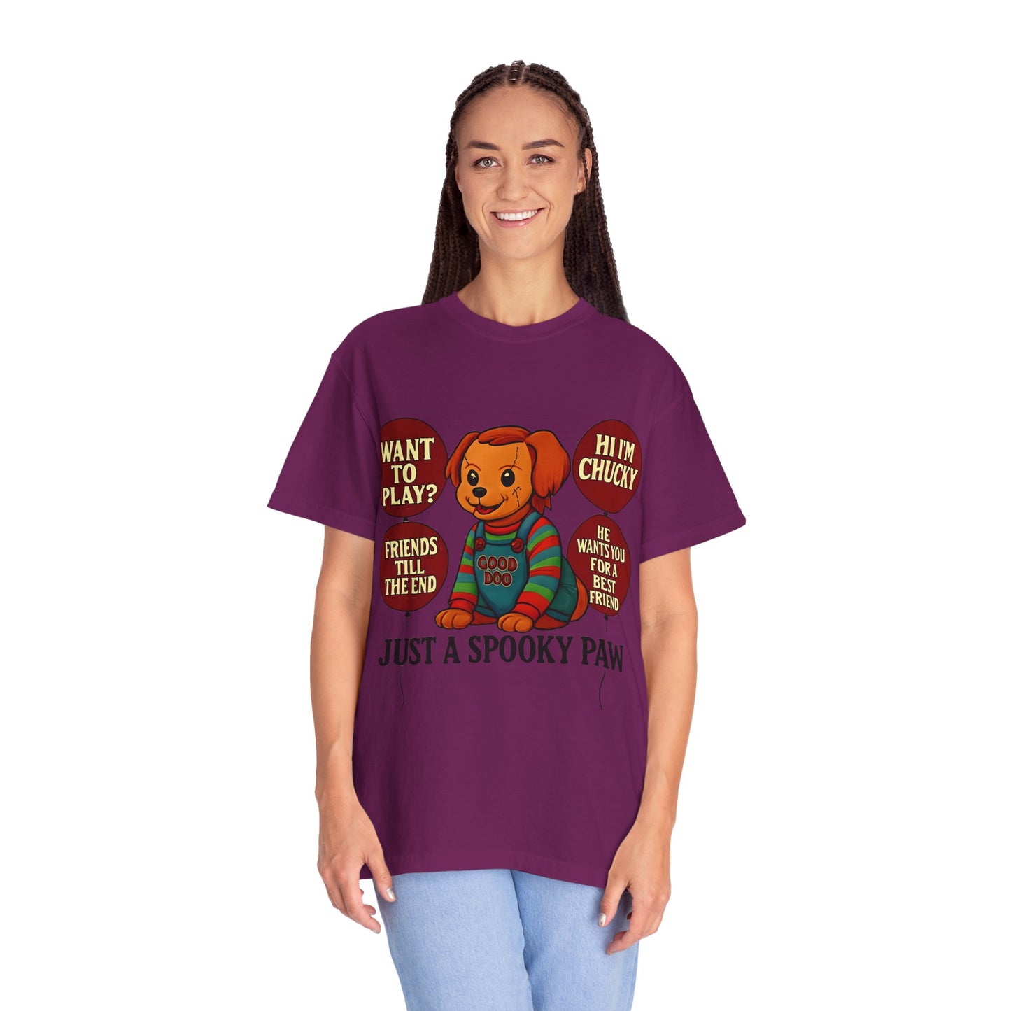 Spooky Graphic T-shirt, Halloween Costume Top, Unisex Tee, Funny Chucky Shirt, Gift for Horror Fans, Cute Spooky Apparel