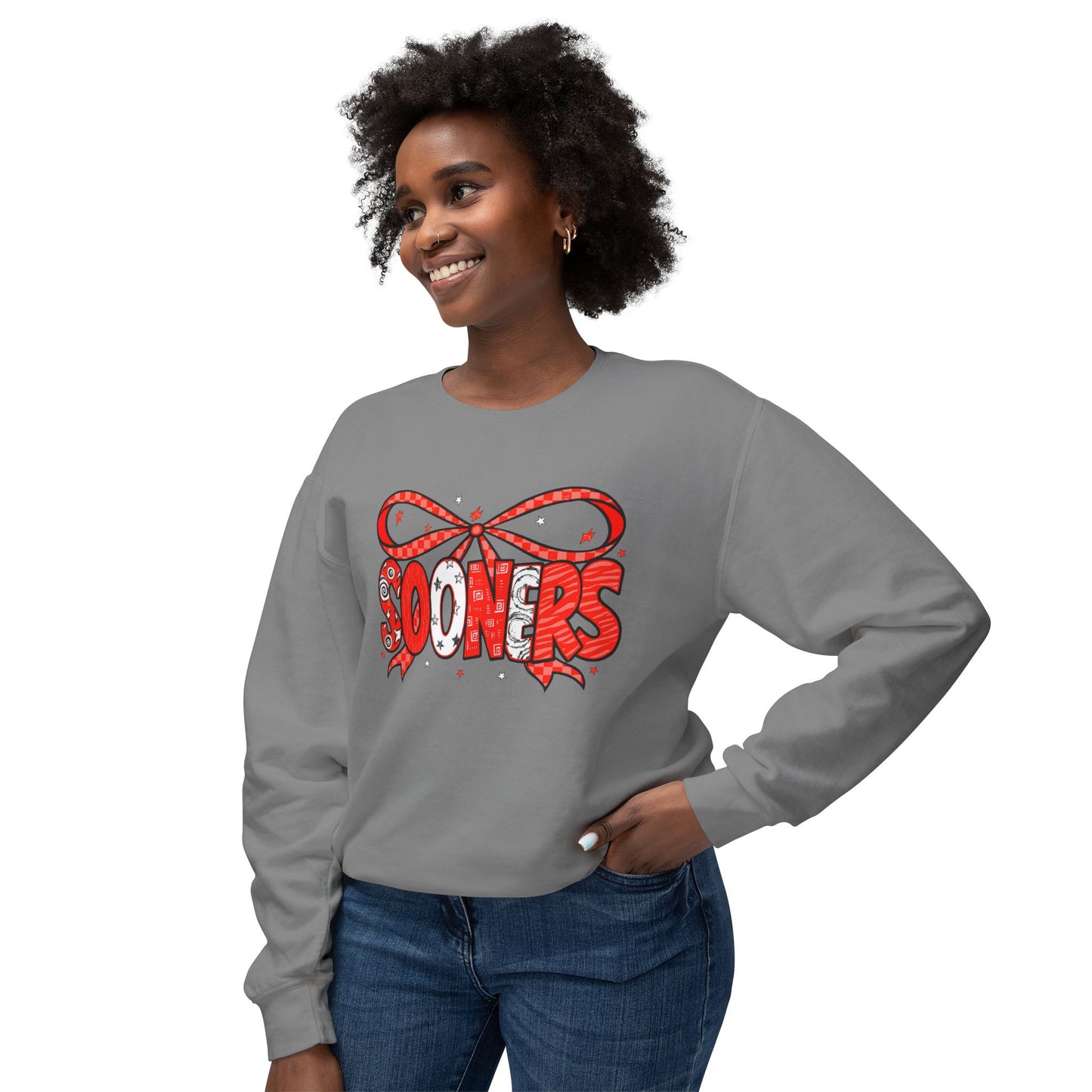 Festive Crewneck Sweatshirt with Cheerful Bow Design