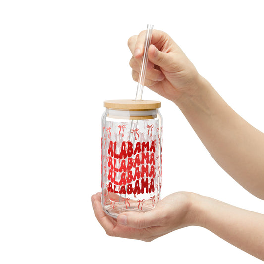 Coquette Bow Alabama Sipper Glass, 16oz - Bama Drinkware, Summer Vibes, Bama Game Day, Fun Home Decor, Eco-Friendly Straw, Graduation Gift, RTR Gift