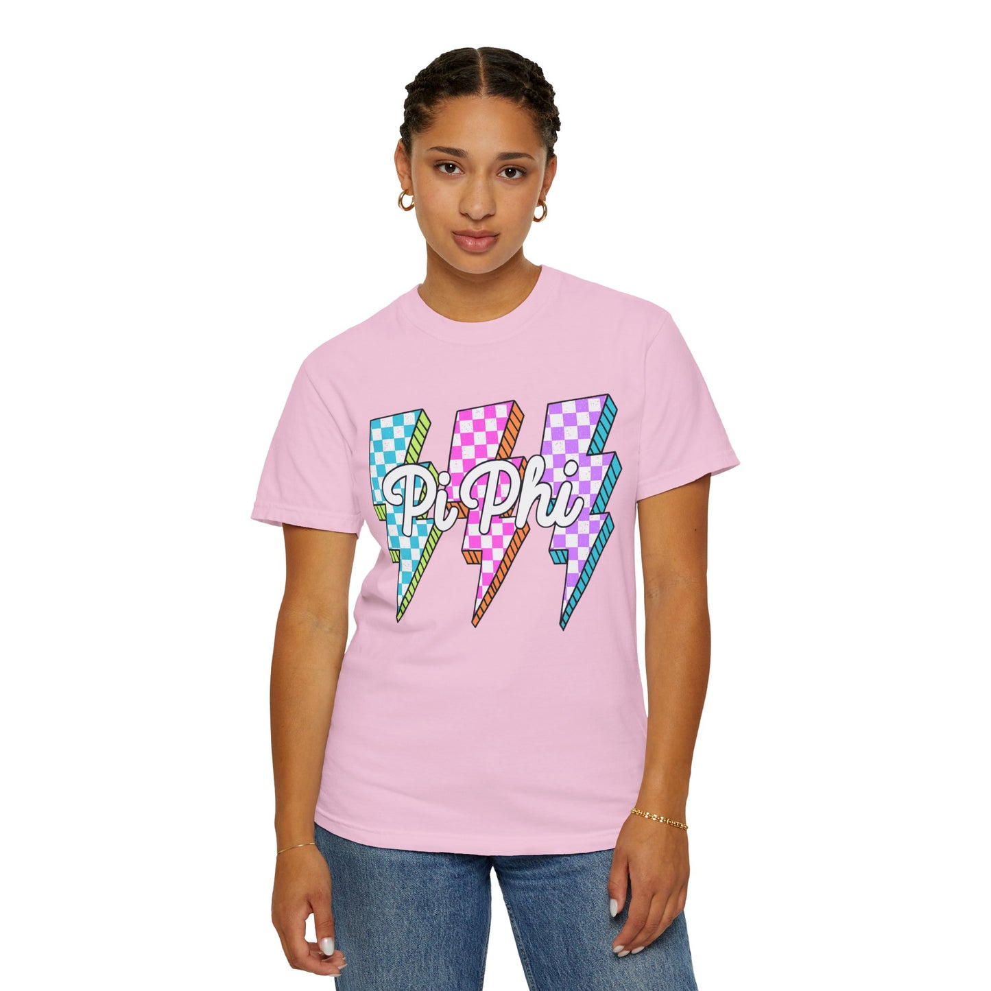 PB Phi Lightning Bolt Unisex T-shirt | Vibrant Greek Life Apparel, Unique Gift for Sorority Sisters, Casual Wear, Celebrating Sisterhood
