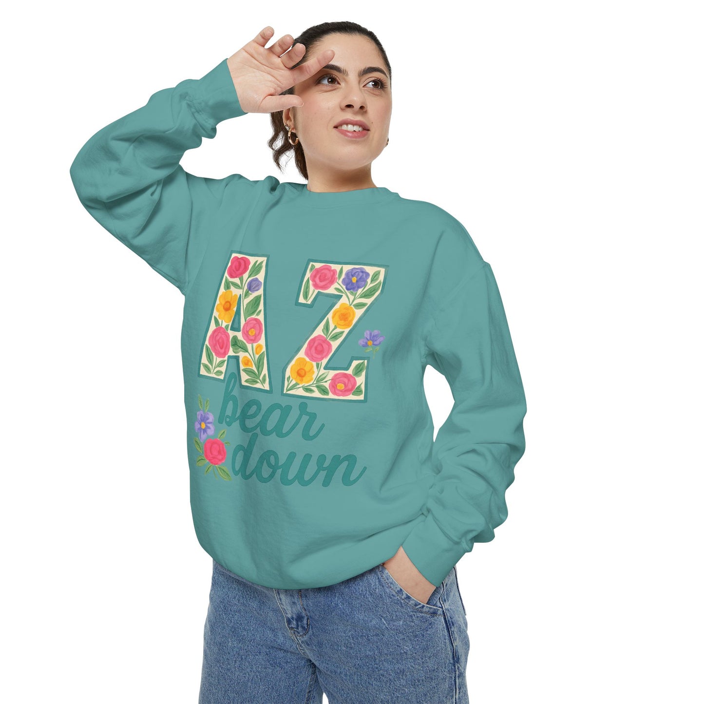 Arizona Floral Sweatshirt, Cozy Unisex Sweatshirt, Trendy Fall Layer, Gift for Him/Her, Sports Spirit Apparel, Bear Down AZ