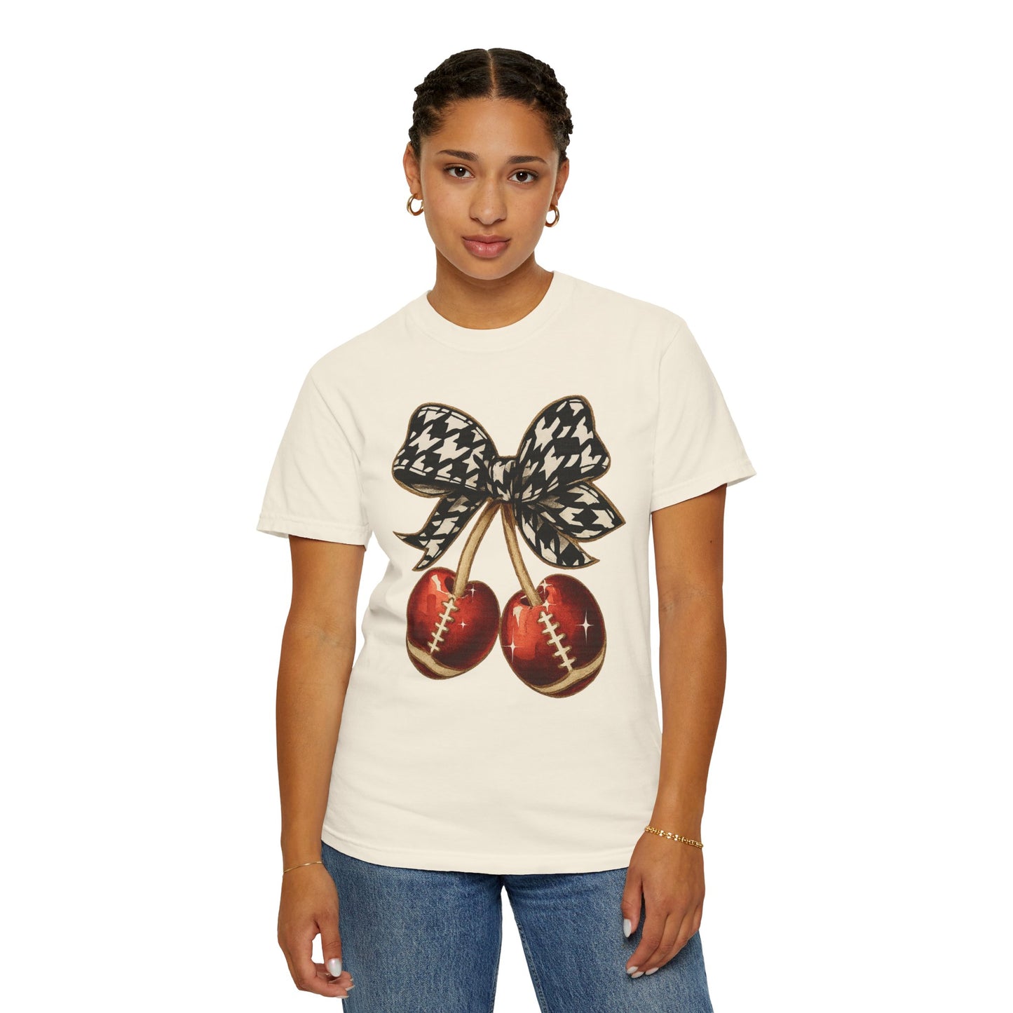 Houndstooth Bow Unisex Tee for Sports Lovers | Garment-Dyed T-shirt