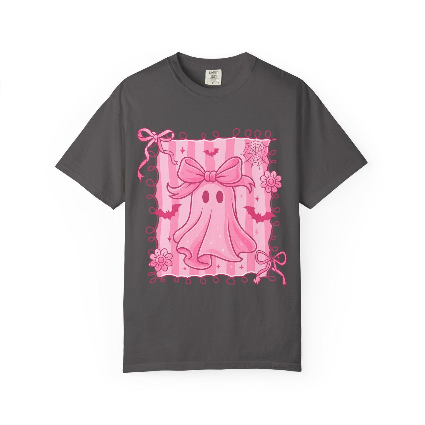 Cute Pink Ghost Graphic T-Shirt, Pink Halloween Tee, Unisex Garment-Dyed Top, Spooky Style for Fall, Trick or Treat Fashion