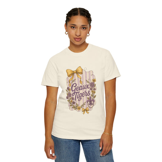 Geaux Tigers Floral T-Shirt, Unisex Casual Tee, Game Day Apparel, Spring Outfit, LSU Fan Gear
