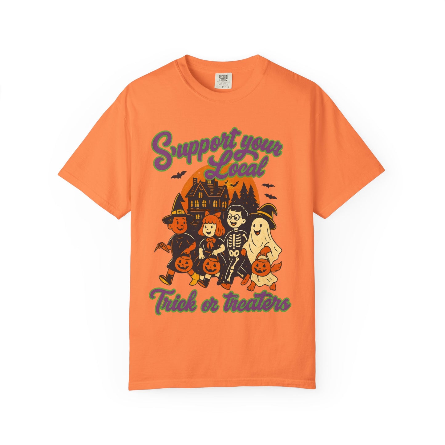 Halloween Support T-Shirt, Youth Trick or Treat Shirt, Garment-Dyed Tee for Kids, Spooky Season Apparel, Holiday Party Top, Fun Costume Wear