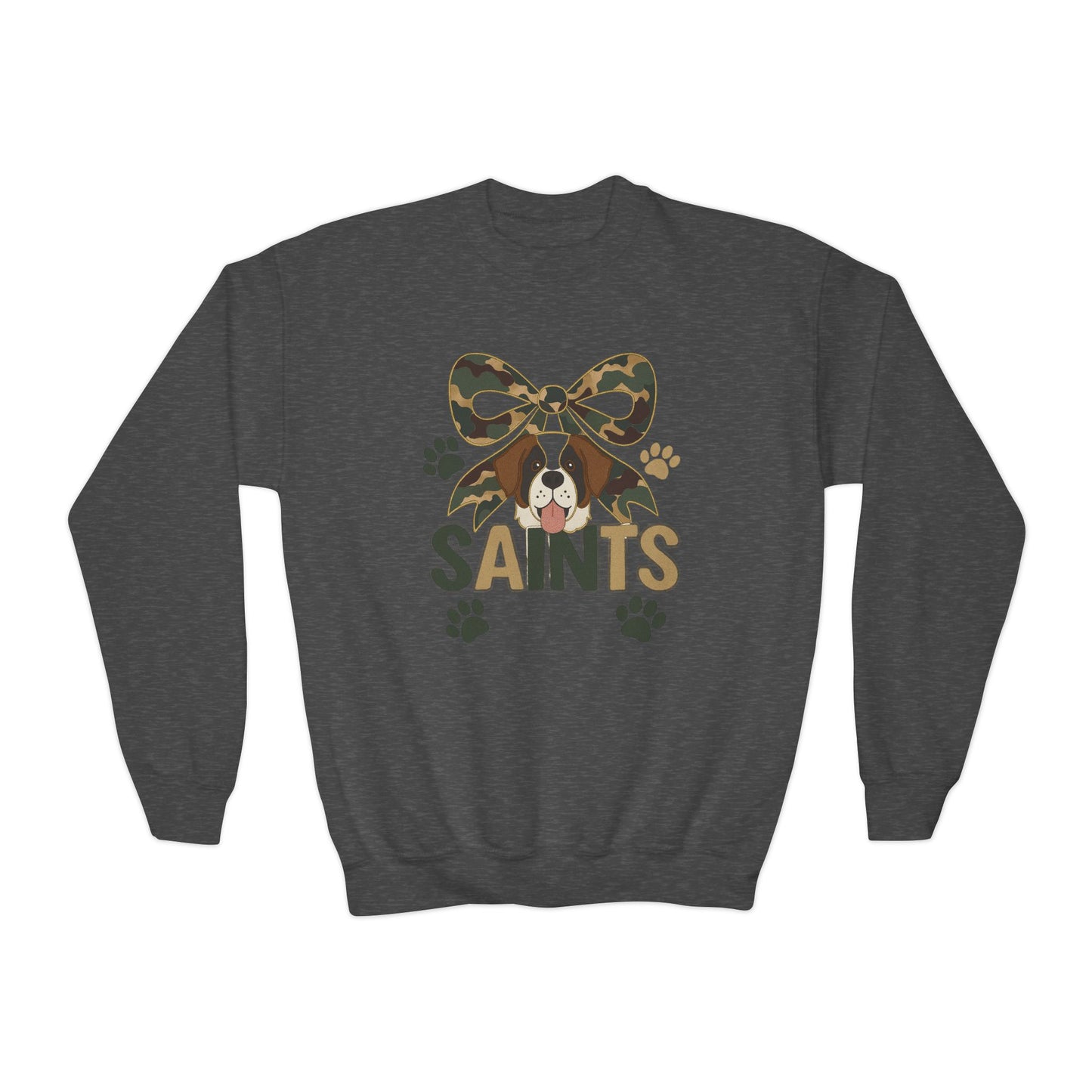 Youth Crewneck Sweatshirt with Camo Bow and Paw Prints, Dog Lovers Gift, Cozy Pet-Themed Apparel, Great for Holidays, Perfect for [...]