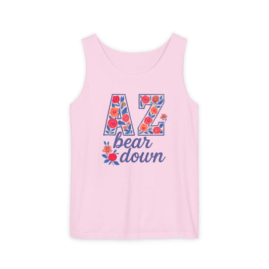 Floral AZ Bear Down Tank Top, Casual Summer Top, Gift for Graduates, Comfort Colors, Trendy Outdoor Apparel, AZ Fan Gift, AZ Wildcats, Graduation Gift
