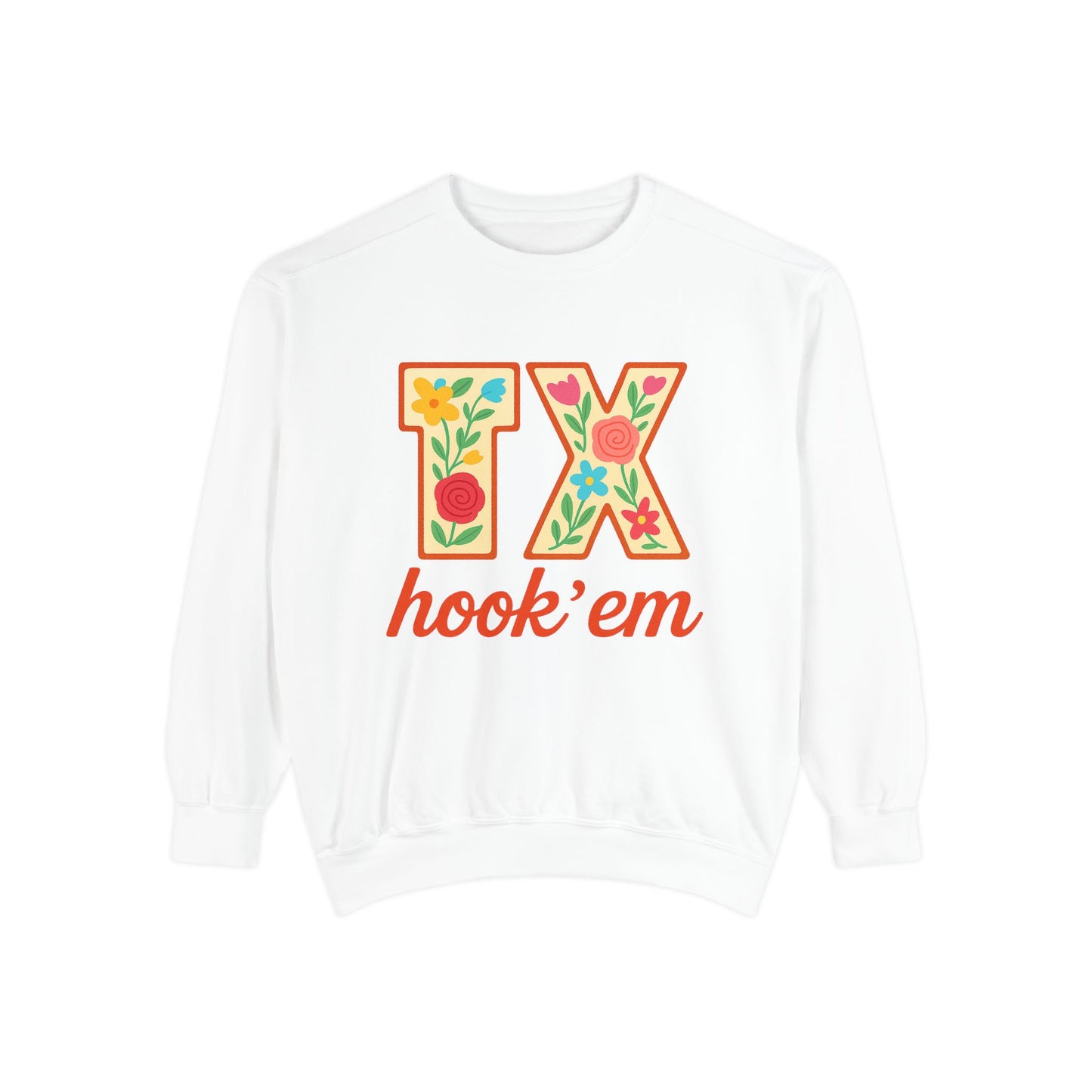 Texas Floral Sweatshirt, Unisex Garment-Dyed Sweatshirt, Cozy Casual Wear, Perfect for Game Day, Floral TX Hook 'Em Design, Stylish [...]