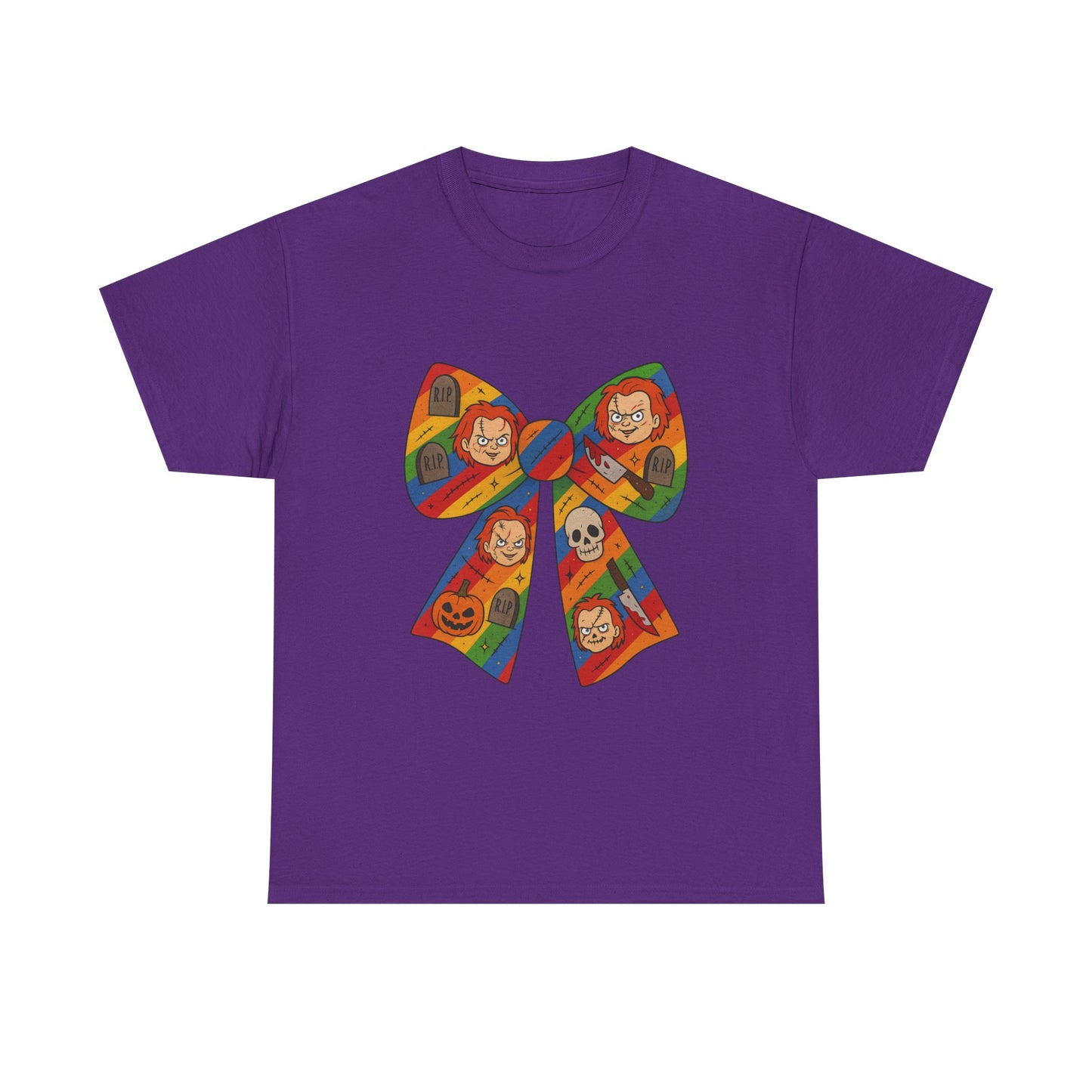 Colorful Halloween Bow Tee, Fun Costume T-Shirt, Halloween Party Shirt, Unisex Graphic Tee, Cozy Everyday Wear, Unique Gift Idea
