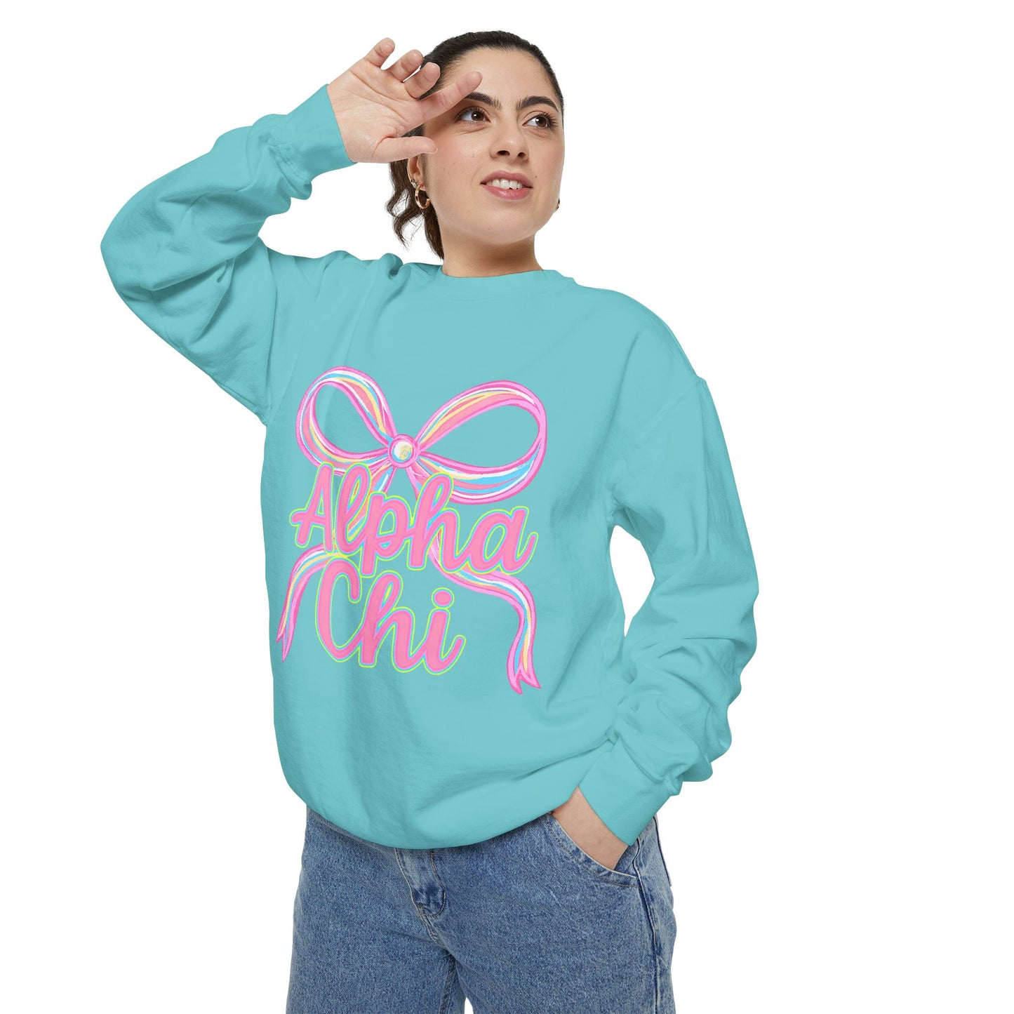 AlphaChi Garment-Dyed Sweatshirt, Sorority Sweatshirt, Personalized Gift, College Apparel, Comfortable Crewneck, Trendy Fashion