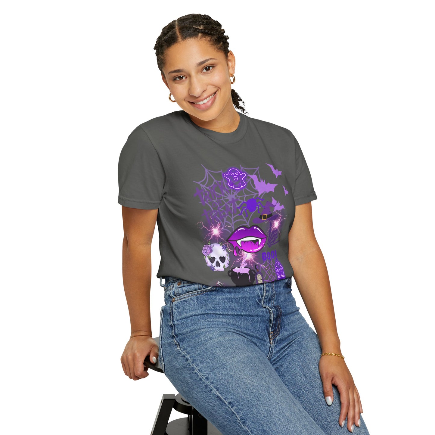 Spooky Purple Vibes Halloween Graphic T-Shirt, Fun Unisex Tee for Spooky Season, Trick or Treat, Boo! Shirt, Halloween Party Wear, Gift Idea