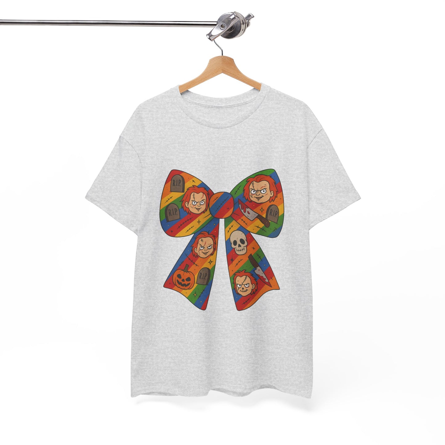Colorful Halloween Bow Tee, Fun Costume T-Shirt, Halloween Party Shirt, Unisex Graphic Tee, Cozy Everyday Wear, Unique Gift Idea