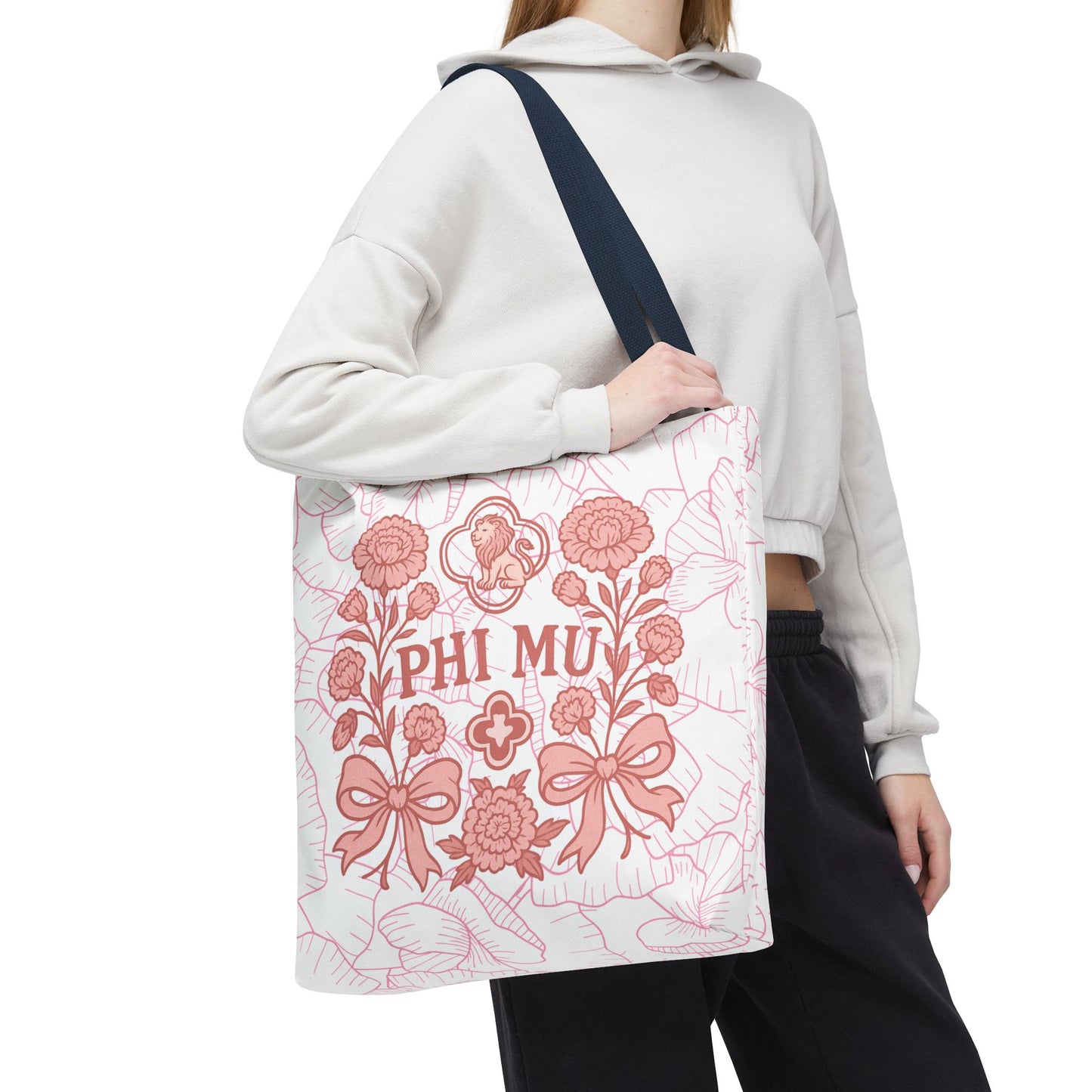 Phi Mu Floral Tote Bag, Sorority Bag, Gift for Sorority Sisters, Pink Floral Tote, College Essentials, AOP Design