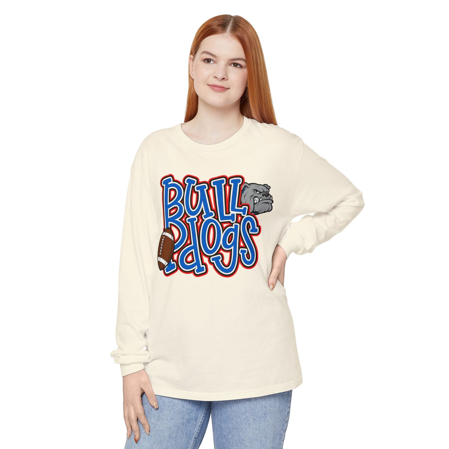 Bull Dogs Long Sleeve T-Shirt - Unisex Garment-Dyed Tee for Sports Fans
