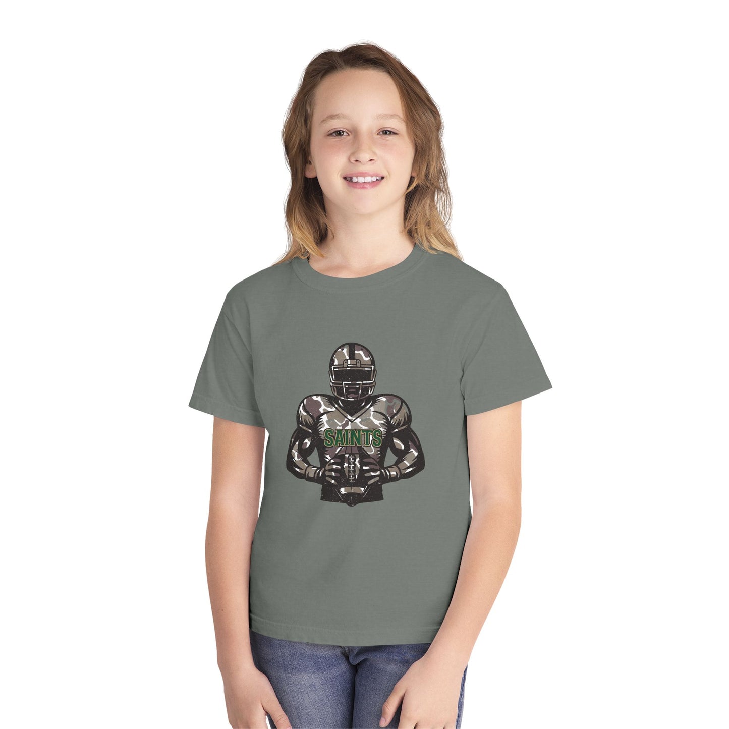 Youth Football Tee - Camouflage Print, Casual Sportswear, Game Day Apparel