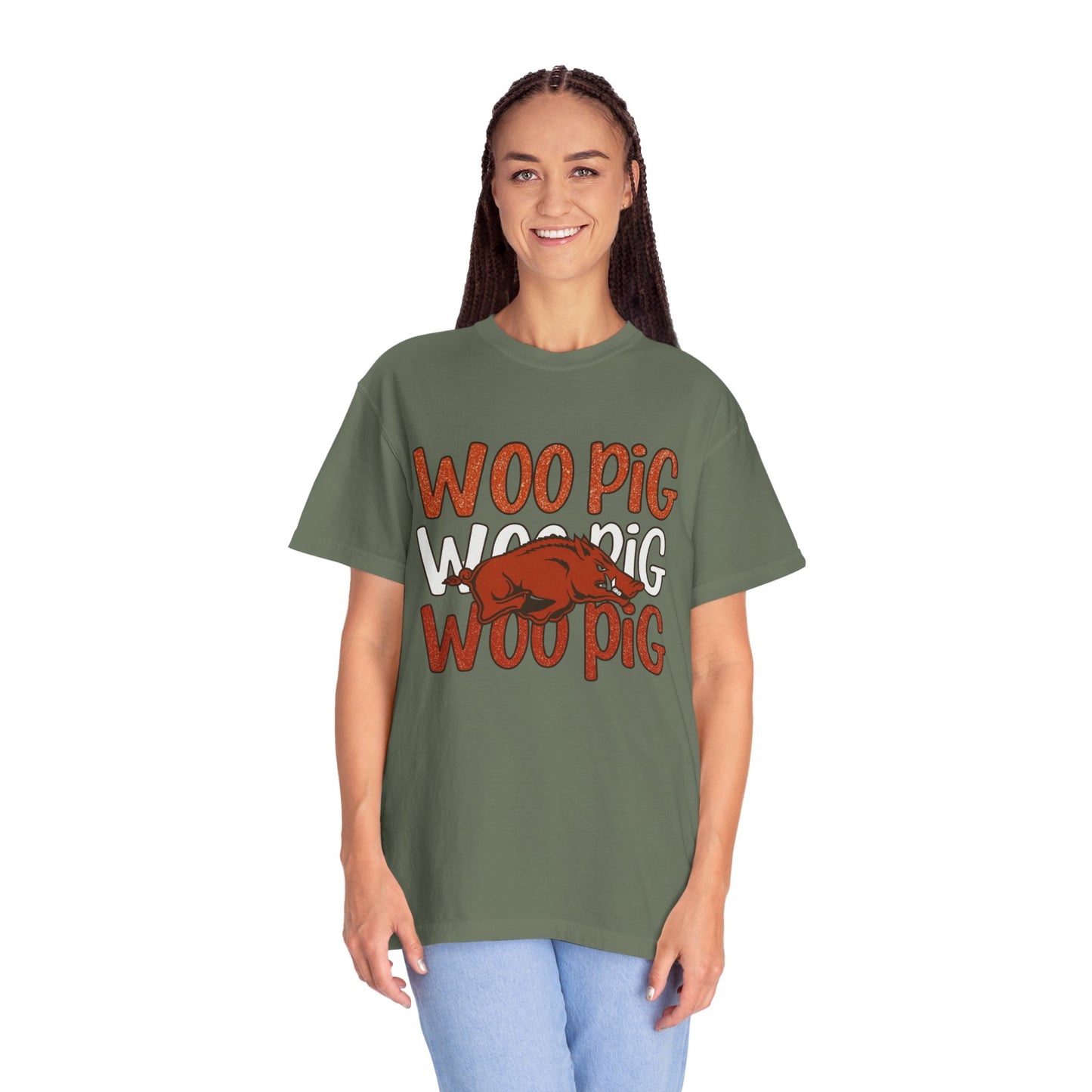 Woo Pig Garment-Dyed T-Shirt, Unisex Tee, Arkansas Pride Shirt, Casual Everyday Wear, College Game Day Tee, Fun Graphic Tee